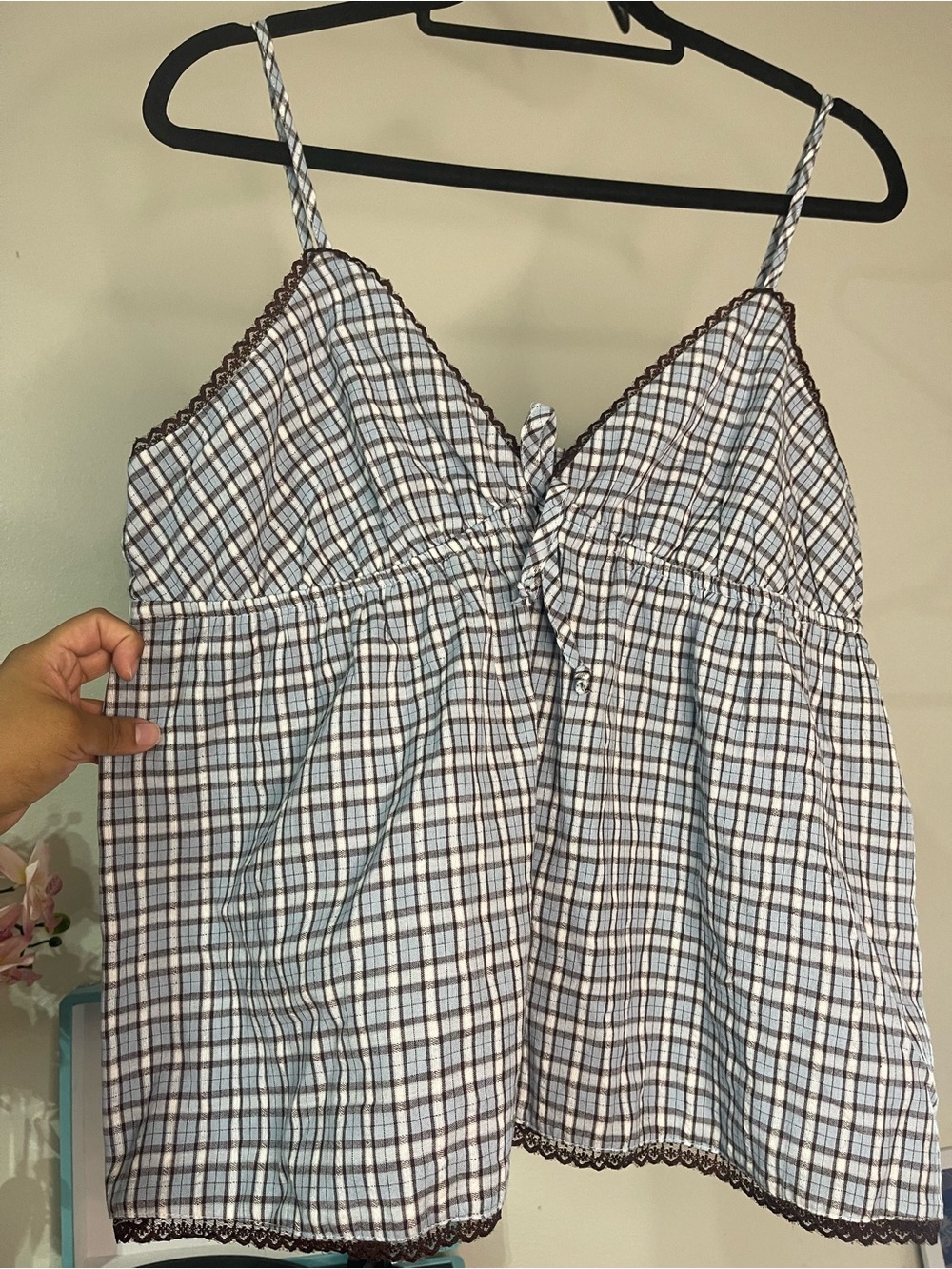 Plaid Spaghetti Strap Sleep Cami - Brown/White XL